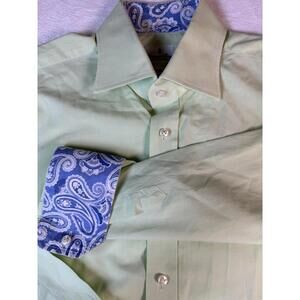 Emanuel Berg Dress Shirt Size 42 16.5-Large Green Superfine Shirting Modern Fit